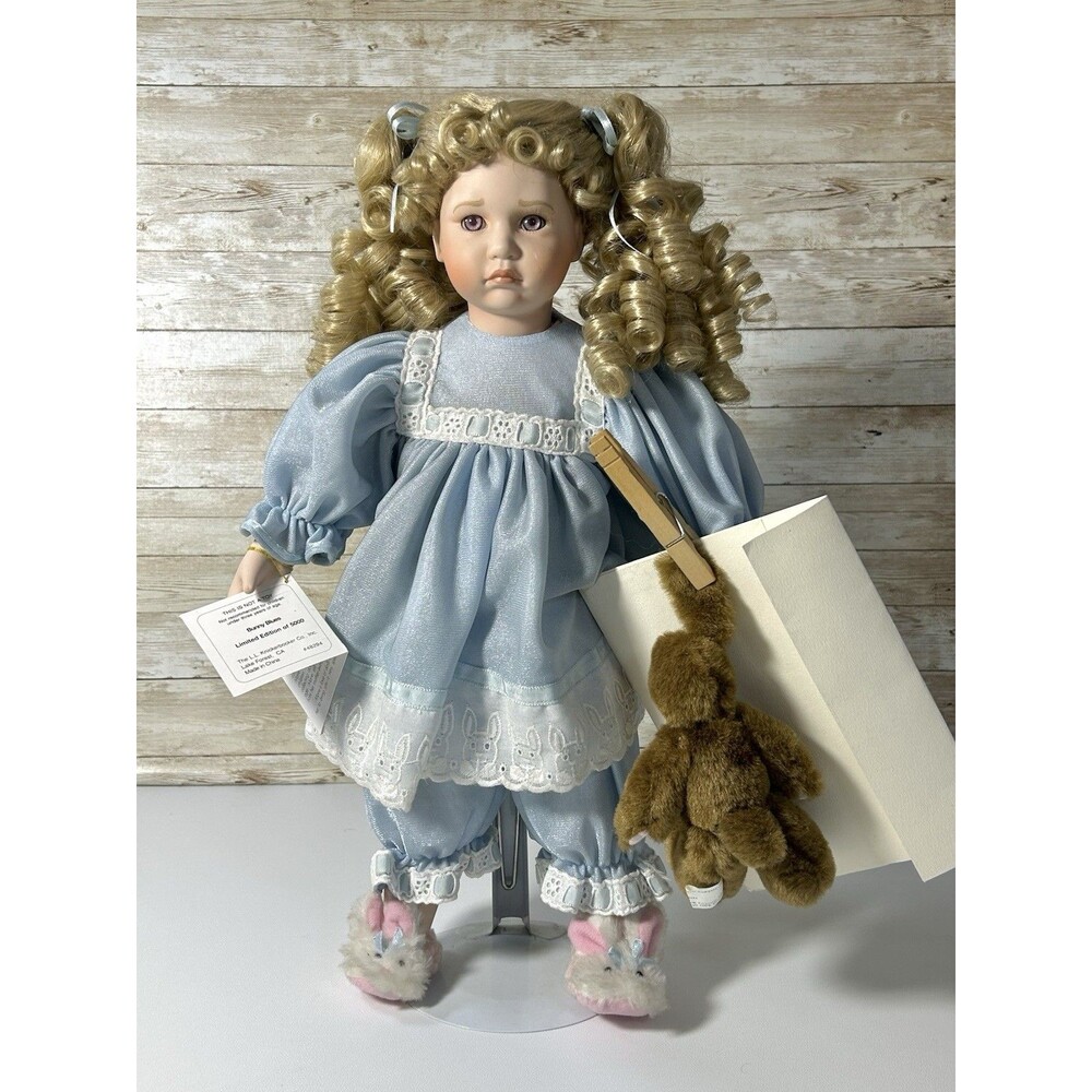Marie Osmond “Bunny Blues” 1999 Porcelain Crying Baby Doll COA Blue Nightgown